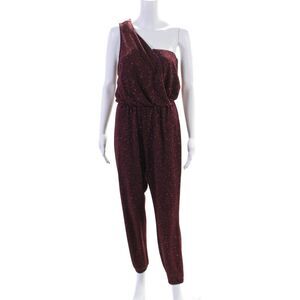 Rosacha Womens Glitter Patterned Asymmetrical One Shoulder Jumpsuit Red Size S